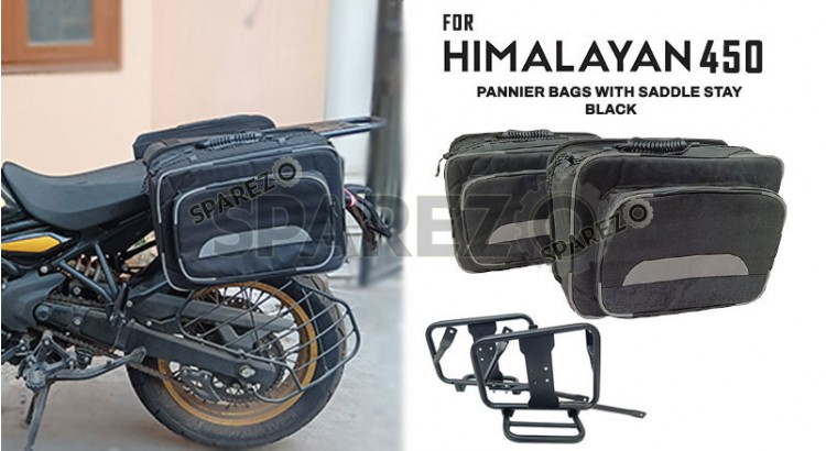 Fit For Royal Enfield New Himalayan 450 Canvas Pannier Bags With Mounting Black - SPAREZO